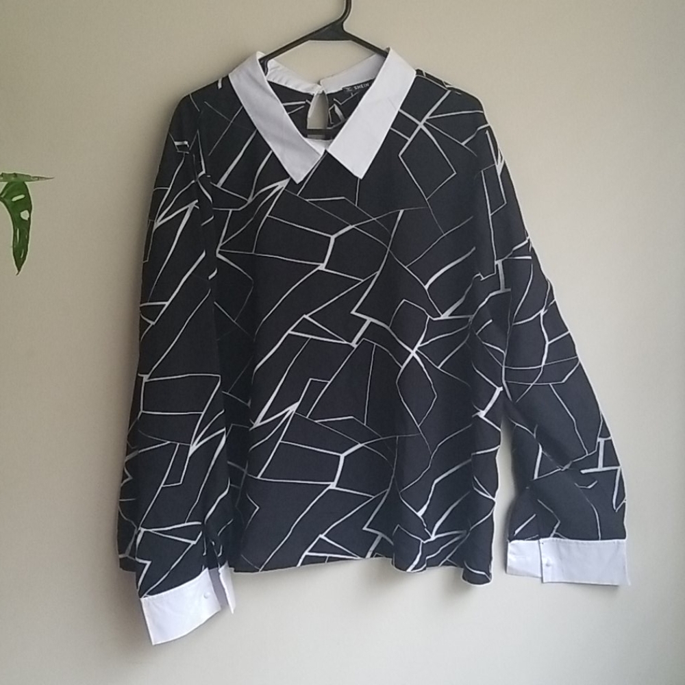 Shein Size 4X Geometric Collared Blouse